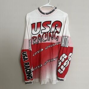 Rare Vintage 1980's  Racing  BMX Jersey  White Red USA Size Medium M